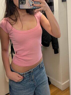 Zara pink short-sleeve round-neck top. Brand new with tags still attached.